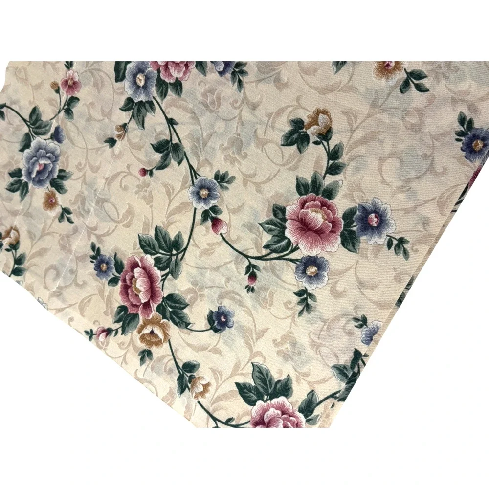 Set of Vintage Curtains Drapes 2 Panels 1 Valance Beige Floral Print Cottage